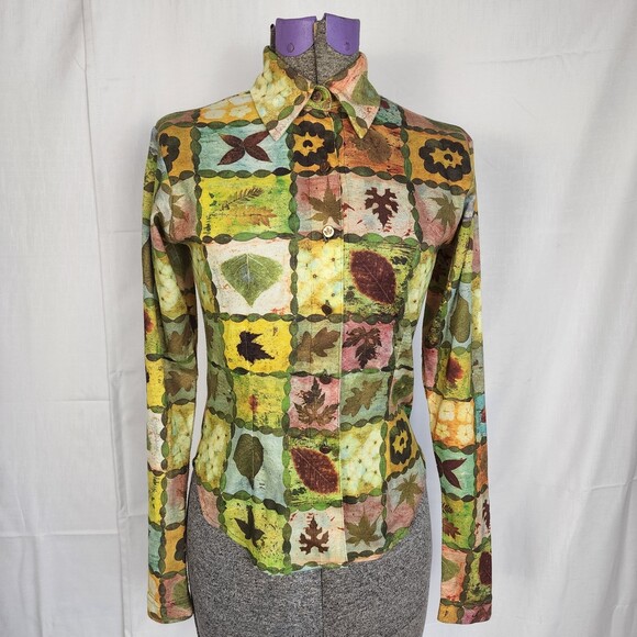 TODD OLDHAM Times Seven VINTAGE Y2K 90s Pressed Flowers Shirt Size S - Picture 1 of 9